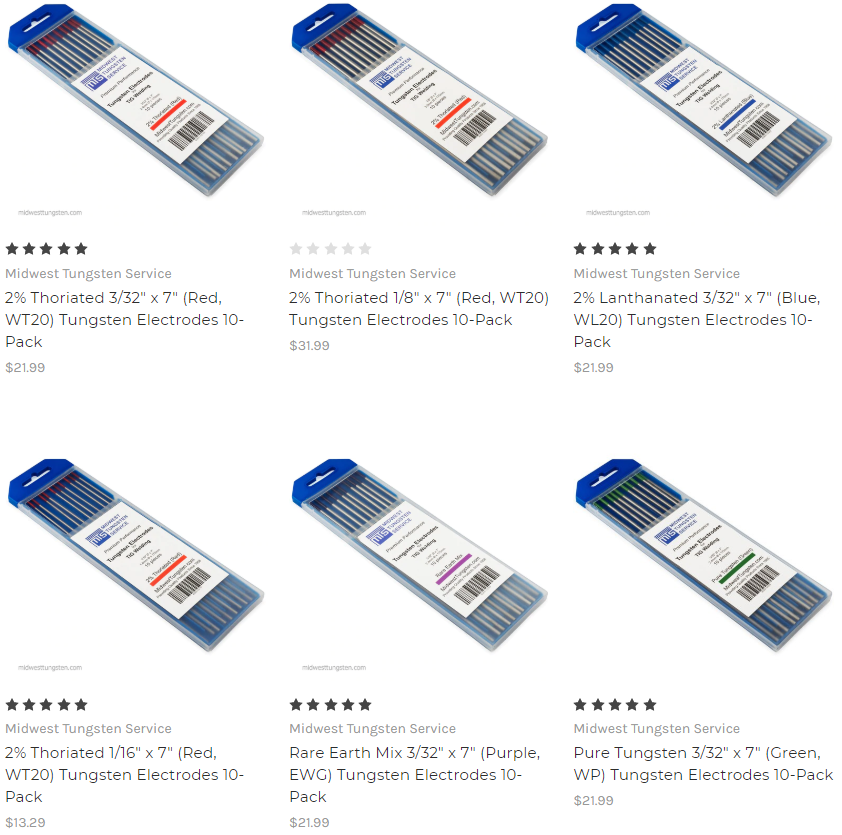 Tungsten Electrode Selection Chart